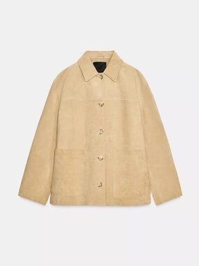 Zara Leather Collection Suede Jacket - Neutral Beige
